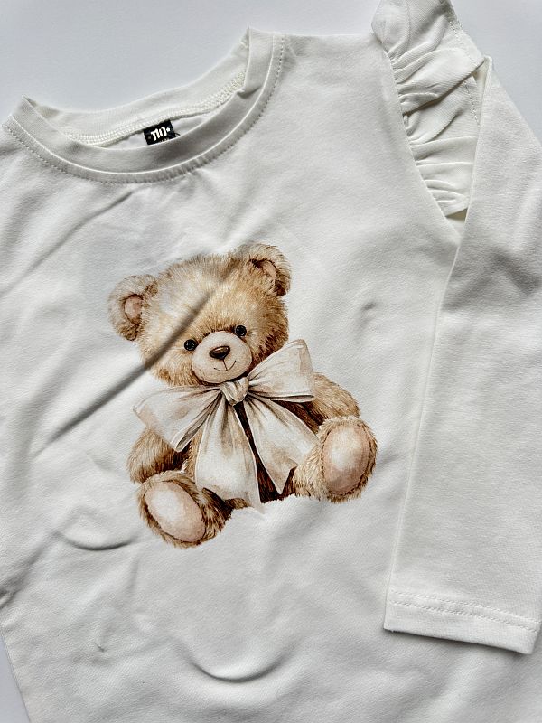 Koszulka ecru długi rękaw misio rozmiar 110