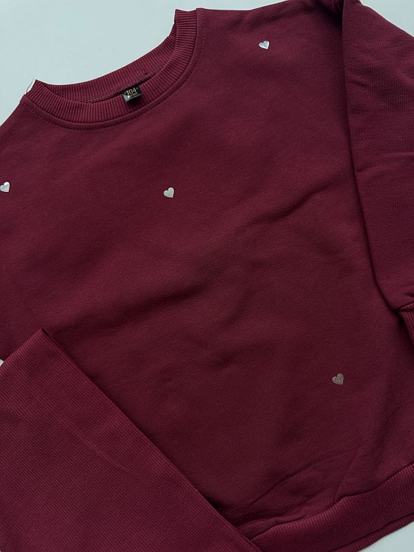 Komplet bordowy bluza + getry prążek srebrne serduszka rozmiar 104
