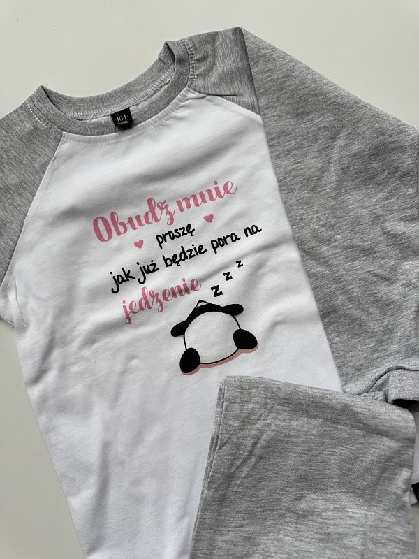 Piżama szara obudź mnie proszę jak już będzie pora na jedzenie rozmiar 104
