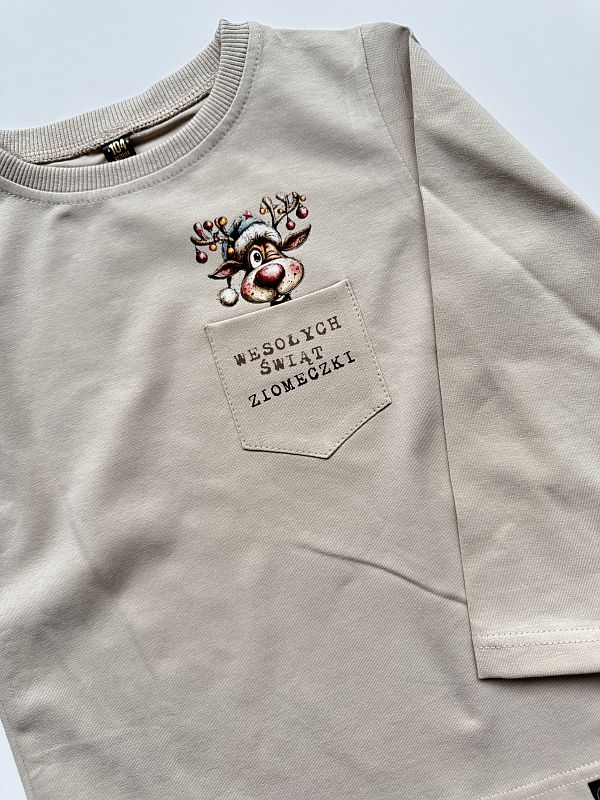 Koszulka beżowa z długim rękawem wesołych Świąt ziomeczki 104