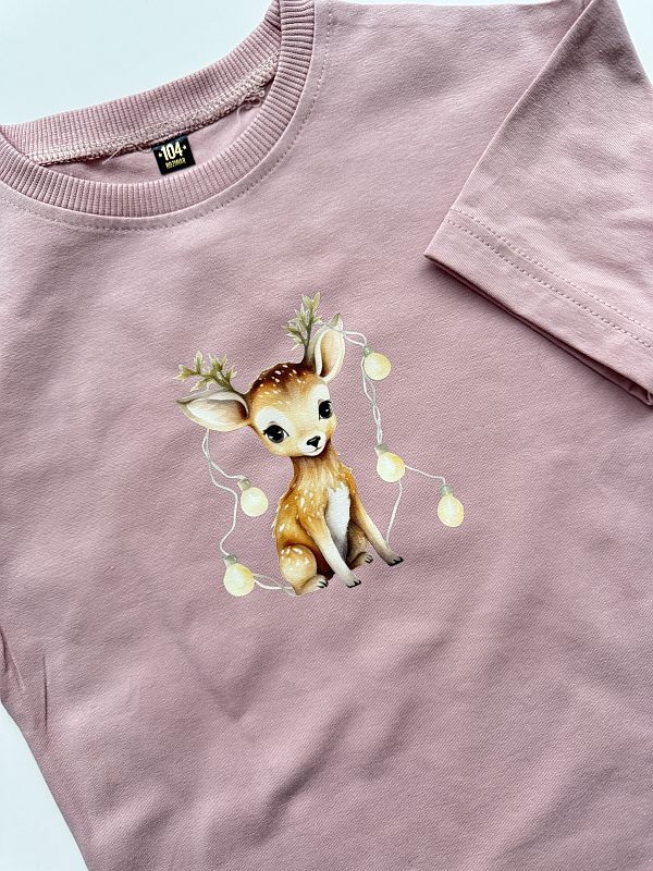 Koszulka różowa z reniferkiem z lampkami 104