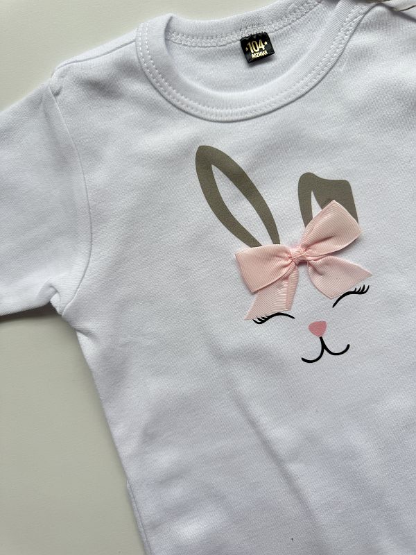Body białe długi rękaw króliczek z kokardą rozmiar 104