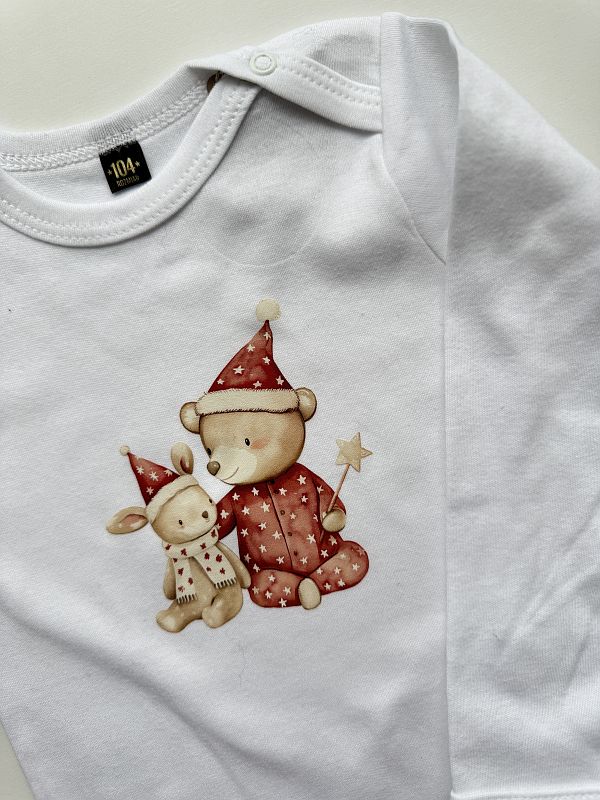 Body białe z długim rękawem z misiem w piżamce 104