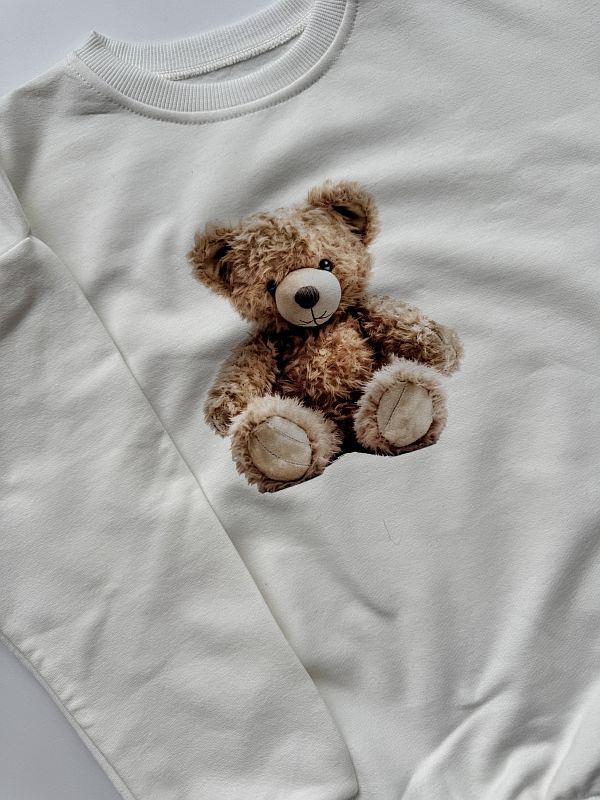 Bluza ecru pluszowy miś rozmiar 128