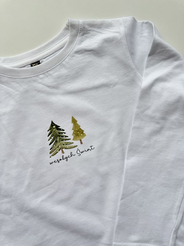 Koszulka biała z długim rękawem wesołych Świąt 128