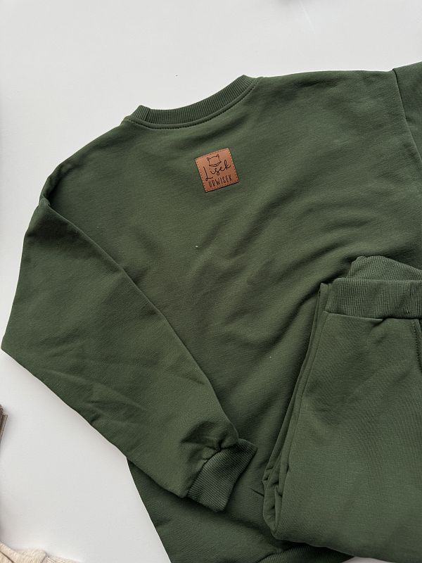 Komplet oliwkowy bluza + spodnie dresowe lisek urwisek rozmiar 128