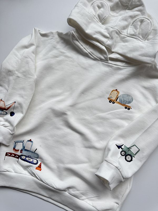 Bluza ecru z kapturem maszyny budowlane rozmiar 122