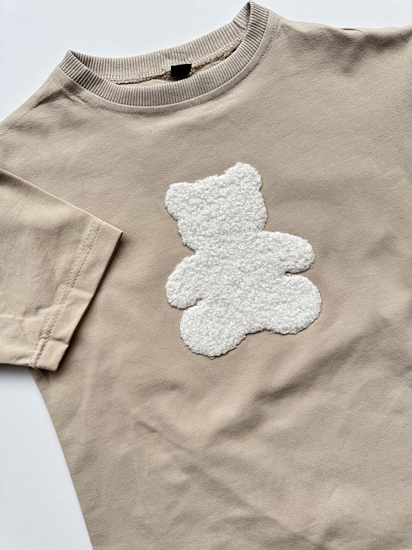 Koszulka beżowa krótki rękaw pluszowy misio rozmiar 116