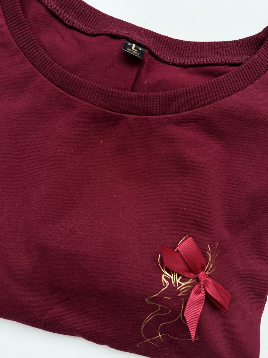 Koszulka damska bordowa z reniferem rozmiar L