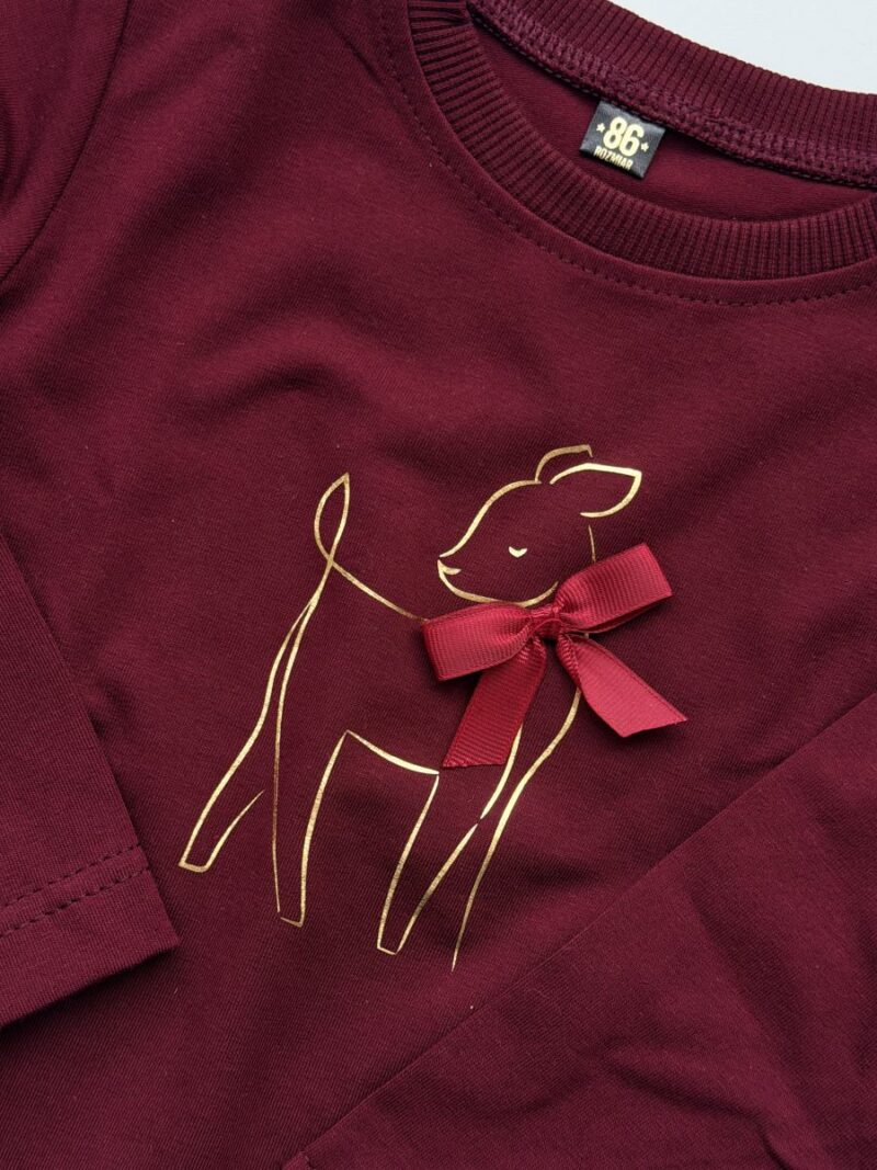 Koszulka bordowa z długim rękawem z reniferem rozmiar 86