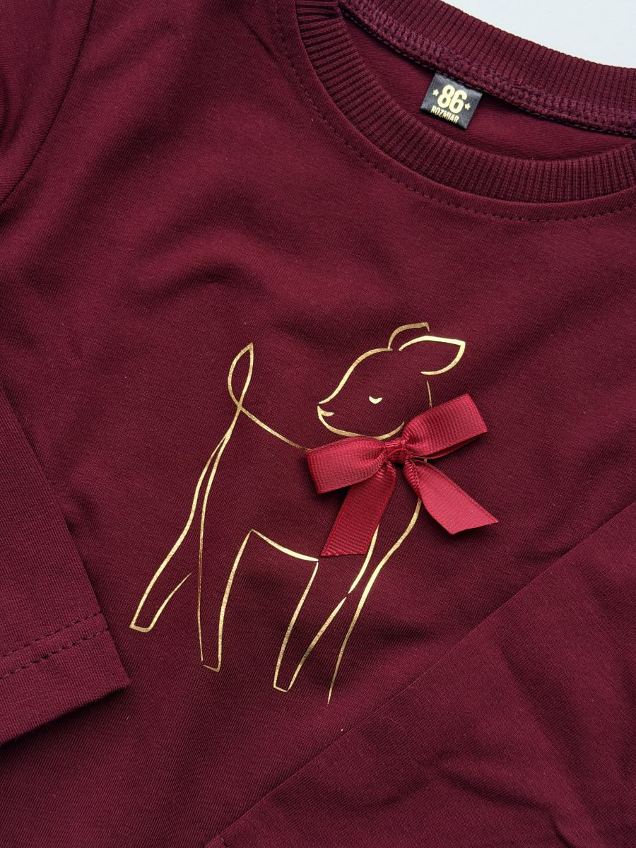 Koszulka bordowa z długim rękawem z reniferem rozmiar 86