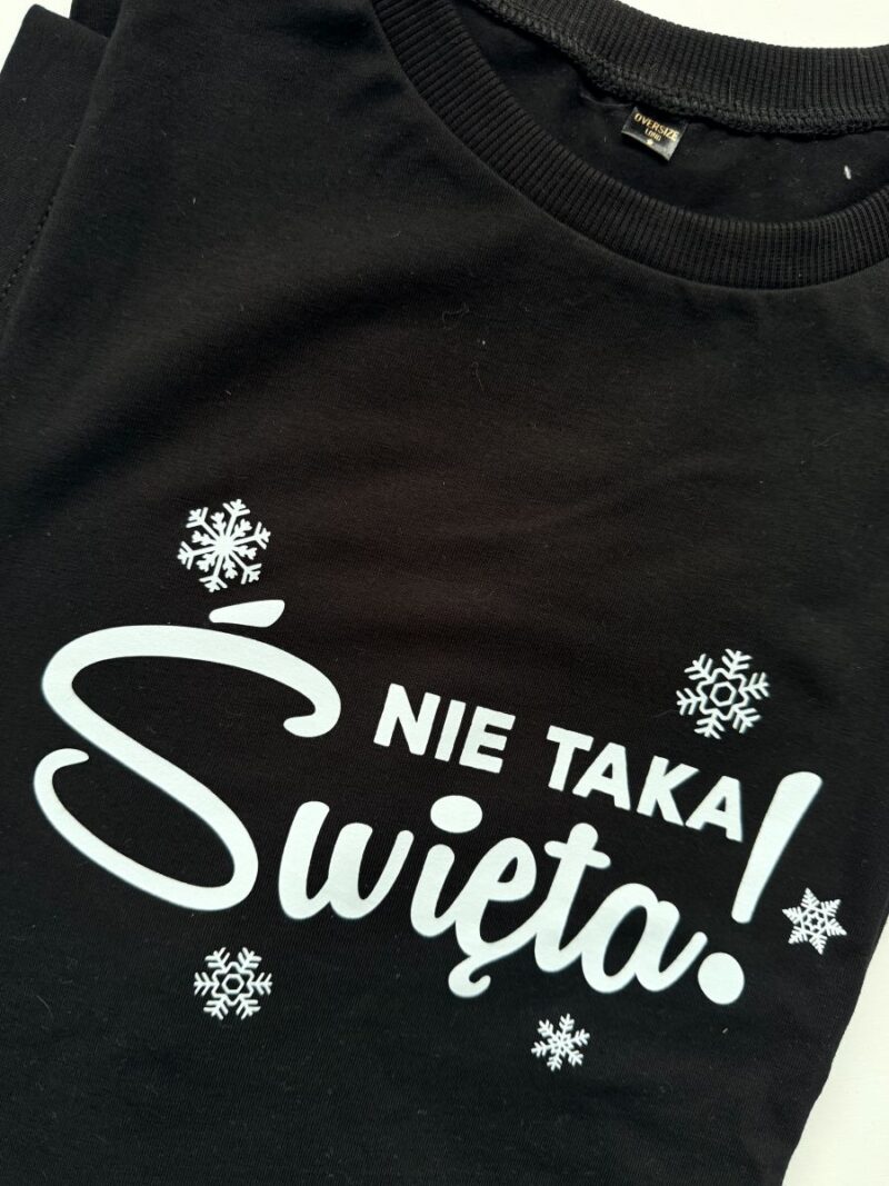 Koszulka damska czarna nie taka święta rozmiar oversize long