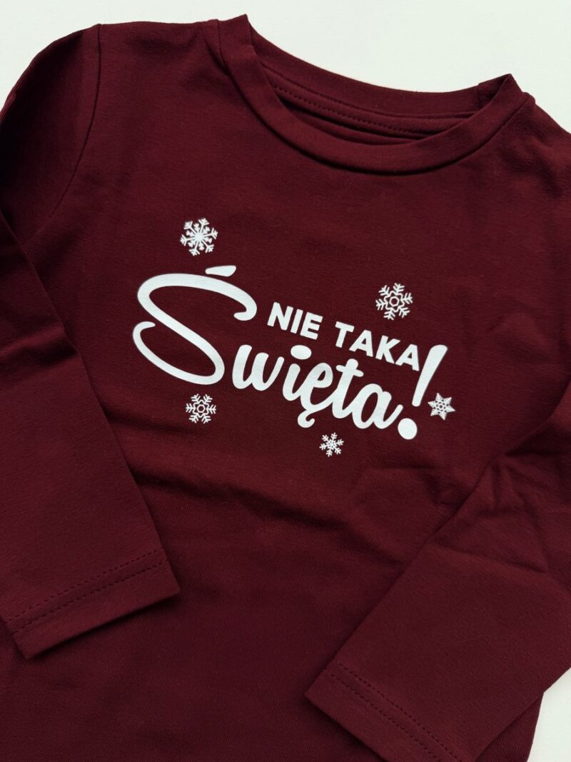 Koszulka bordowa z długim rękawem nie taka święta rozmiar 92