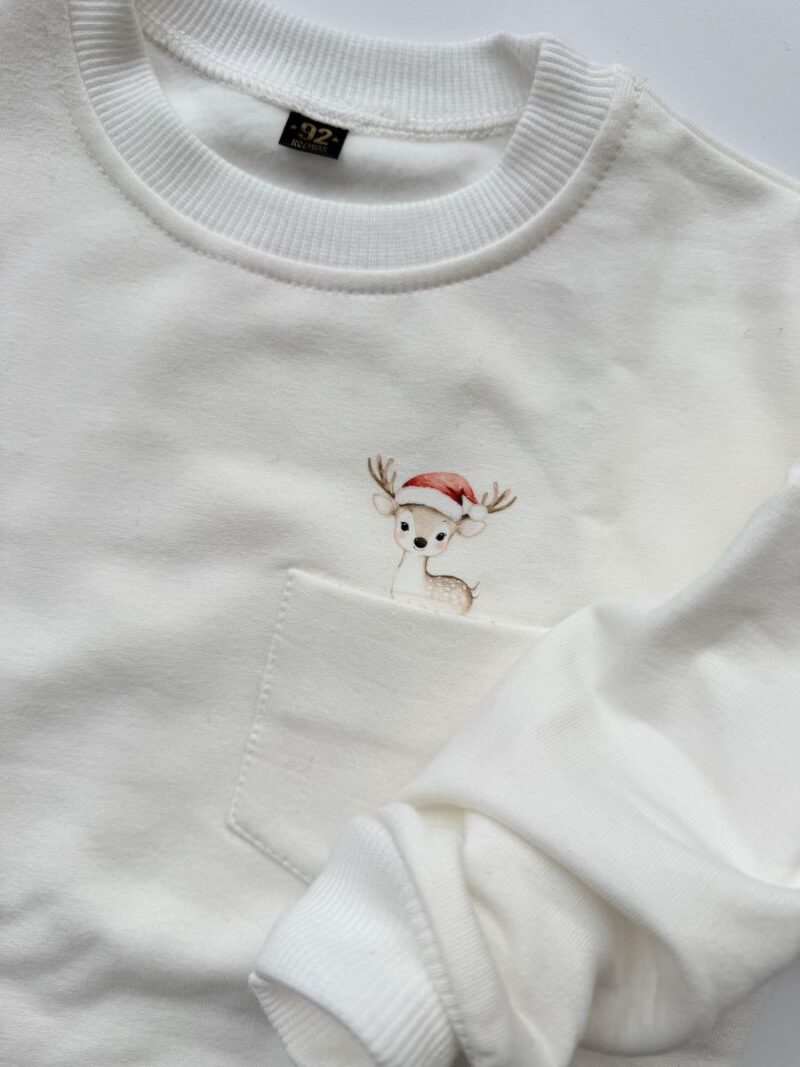 Bluza ecru renifer w kieszonce rozmiar 92