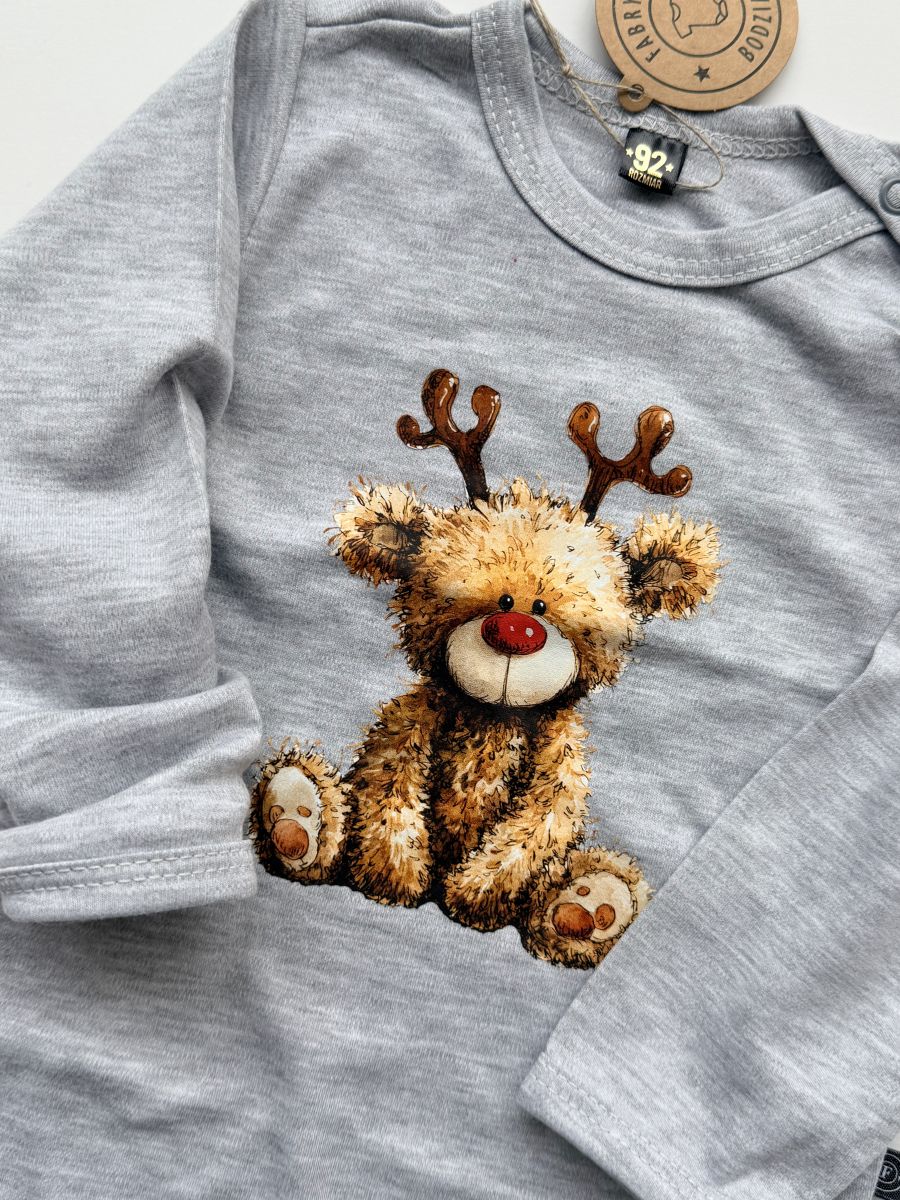 Body szare z długim rękawem z misiem rozmiar 92