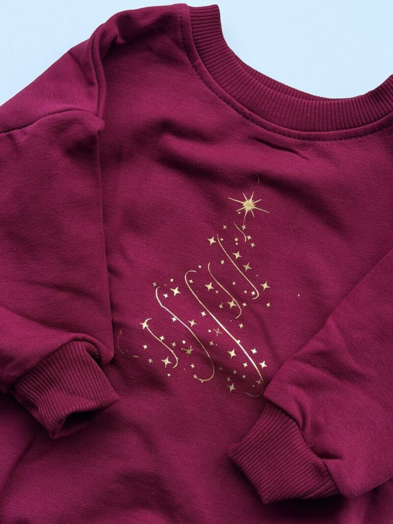 Bluza bordowa ze złotą choinką rozmiar 74