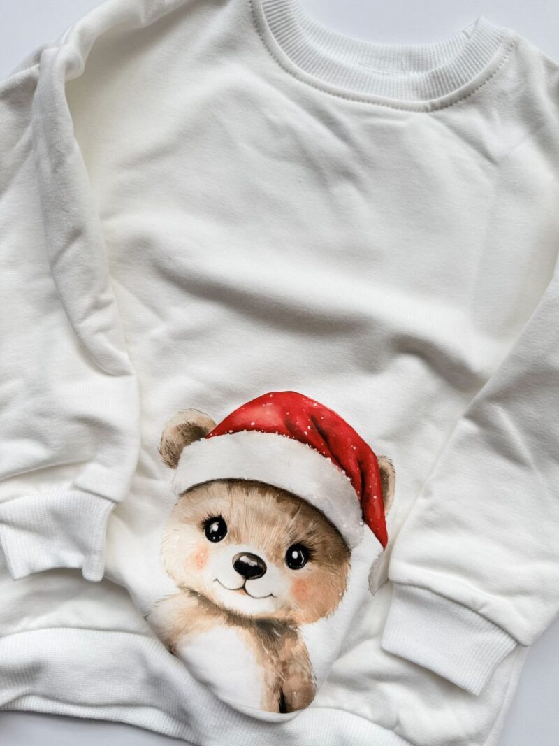 Bluza ecru z misiem w czapce rozmiar 98