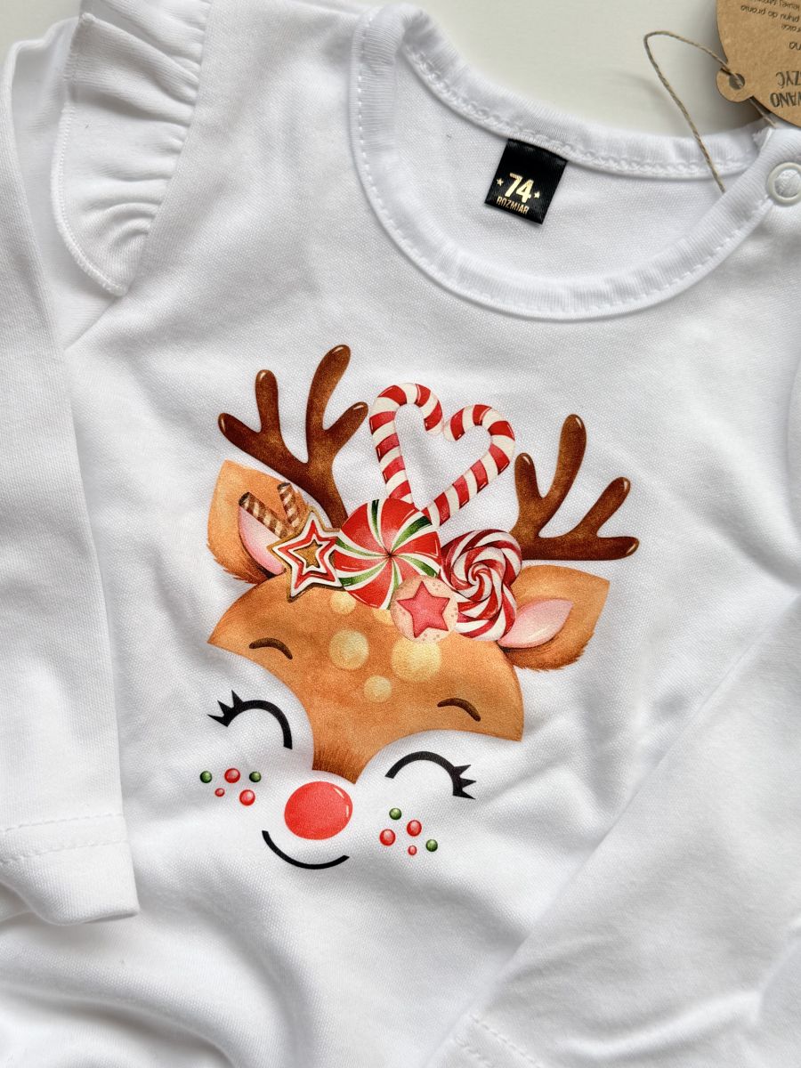 Body z falbankami z długim rękawem reniferek rozmiar 74