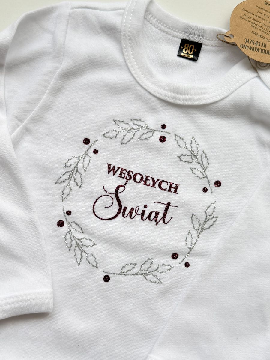 Body z długim rękawem wesołych świąt w wieńcu rozmiar 80