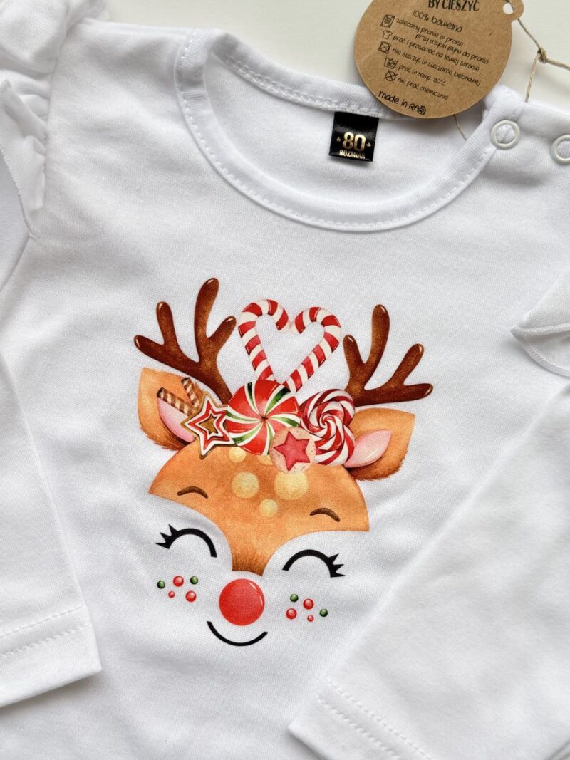 Body z falbakami z dłguim rękawem reniferek rozmiar 80