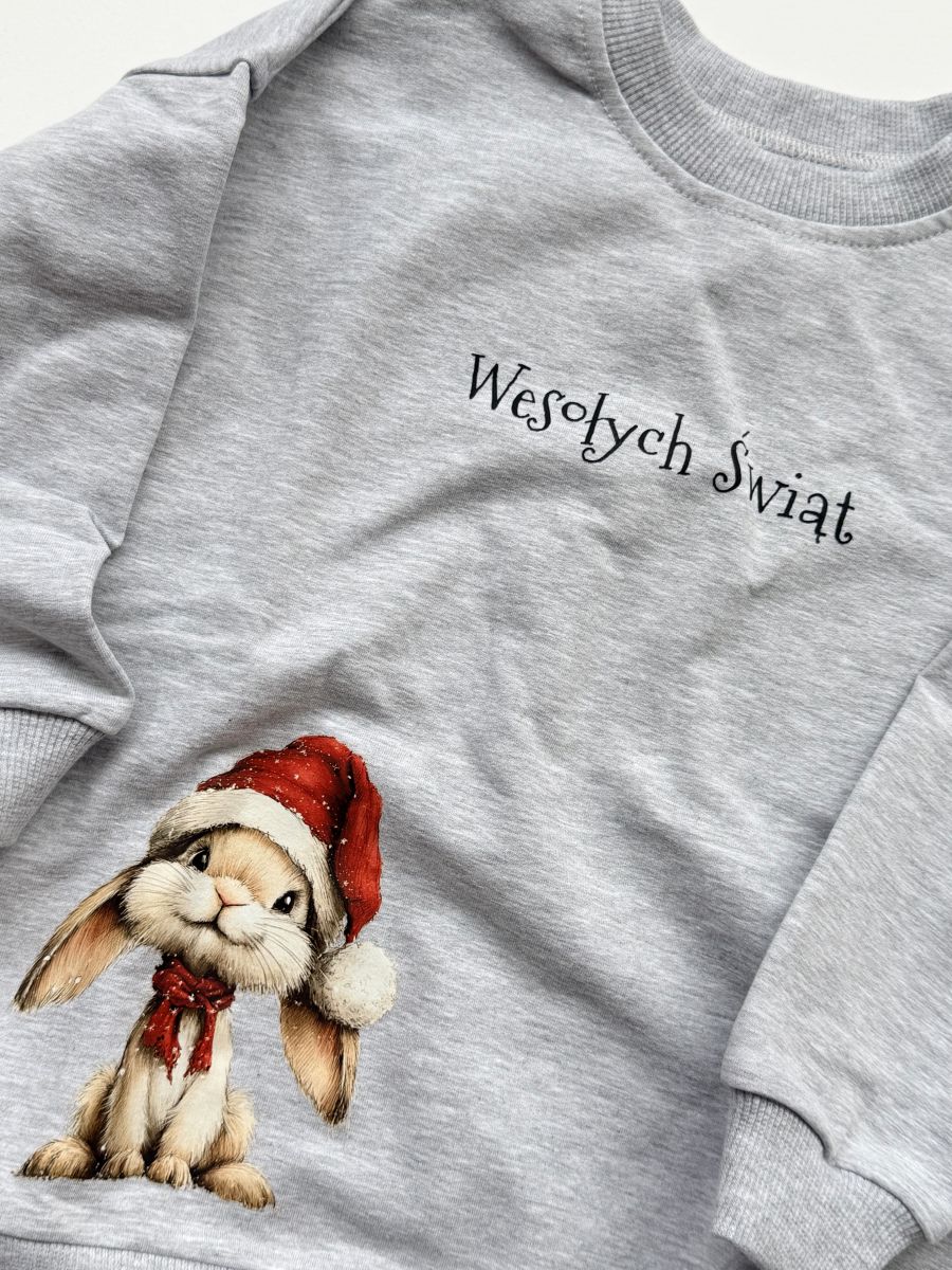 Bluza szara z zającem wesołych świąt rozmiar 98