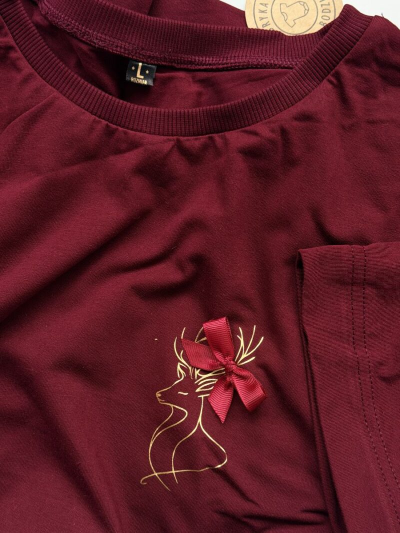 Koszulka damska bordowa L z reniferem