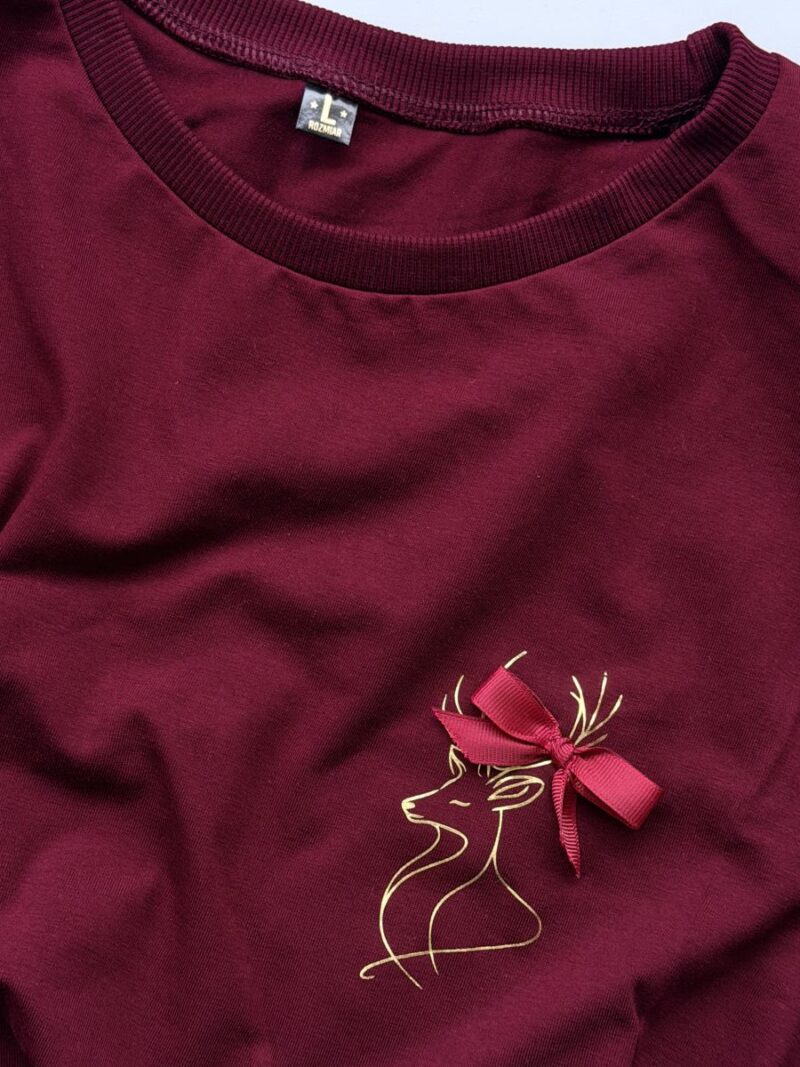 Koszulka damska bordowa z reniferem rozmiar L