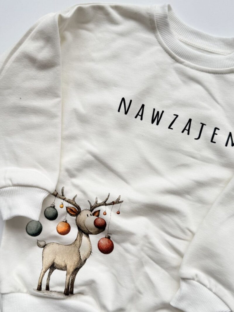 Bluza ecru nawzajem z reniferem rozmiar 98