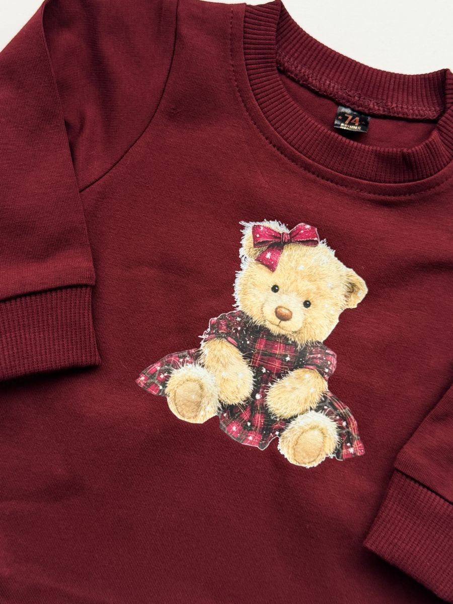Body bordowe z misiem w sukience rozmiar 74
