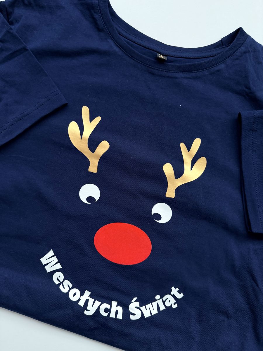 Koszulka granatowa męska z reniferem rozmiar L
