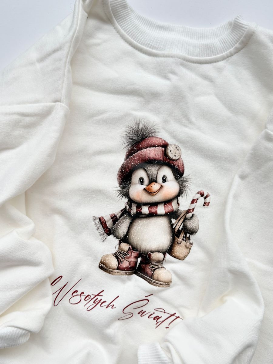 Bluza eccru z pingwinkiem rozmiar 116