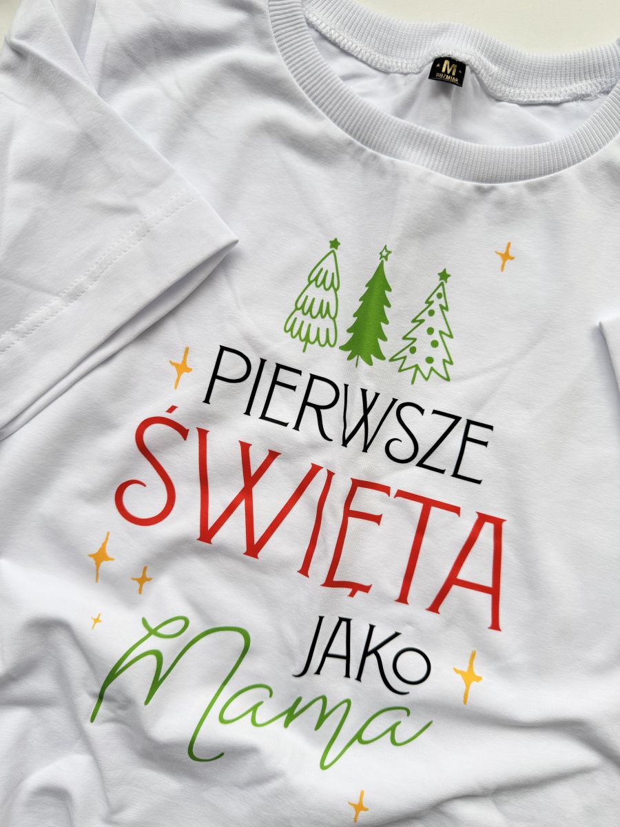 Koszulka biała damska pierwsze święta jako mama rozmiar M