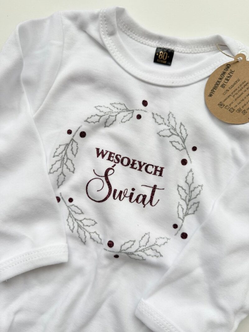 Body z długim rękawem wesołych świąt w wieńcu rozmiar 80