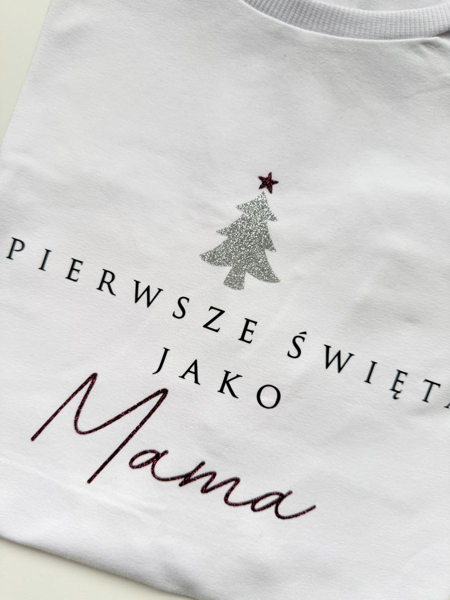 Koszulka damska biała pierwsze święta jako mama rozmiar oversize