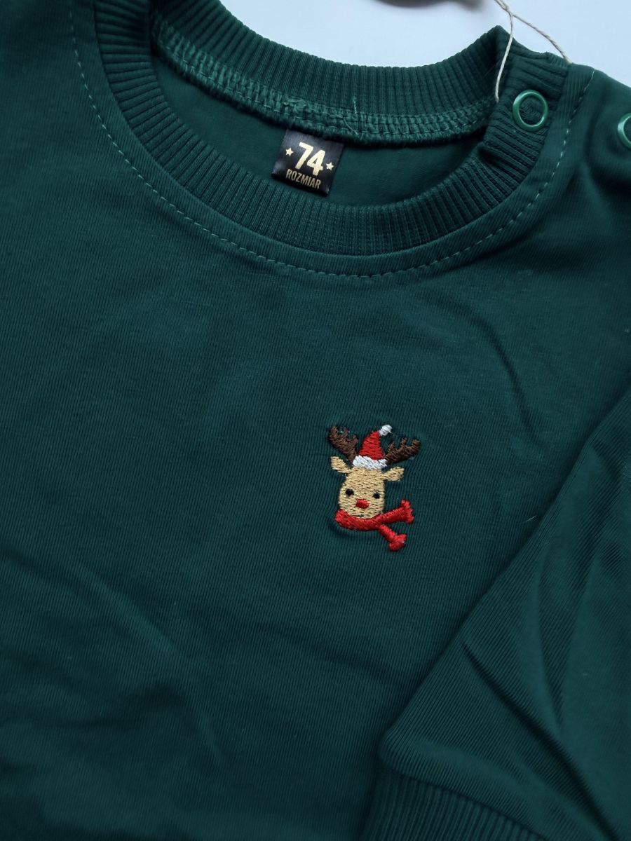 Body zielone z długim rękawem z haftem reniferka rozmiar 74