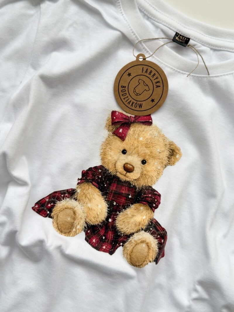 Koszulka biała z misiem w sukience rozmiar 140