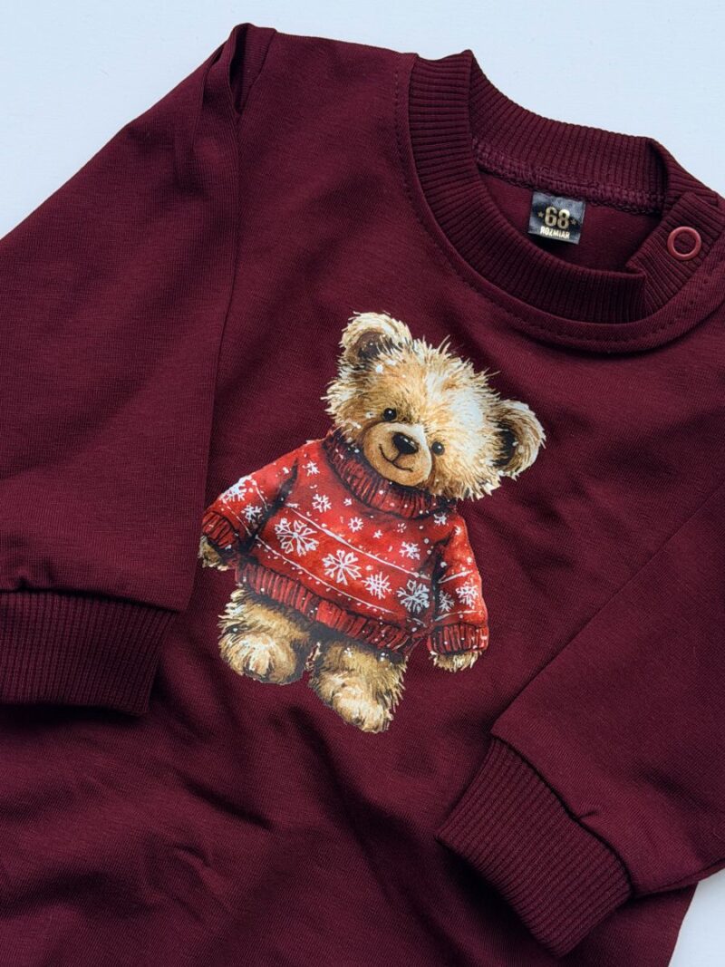 Body bordowe z długim rękawem z misiem w sweterku rozmiar 68