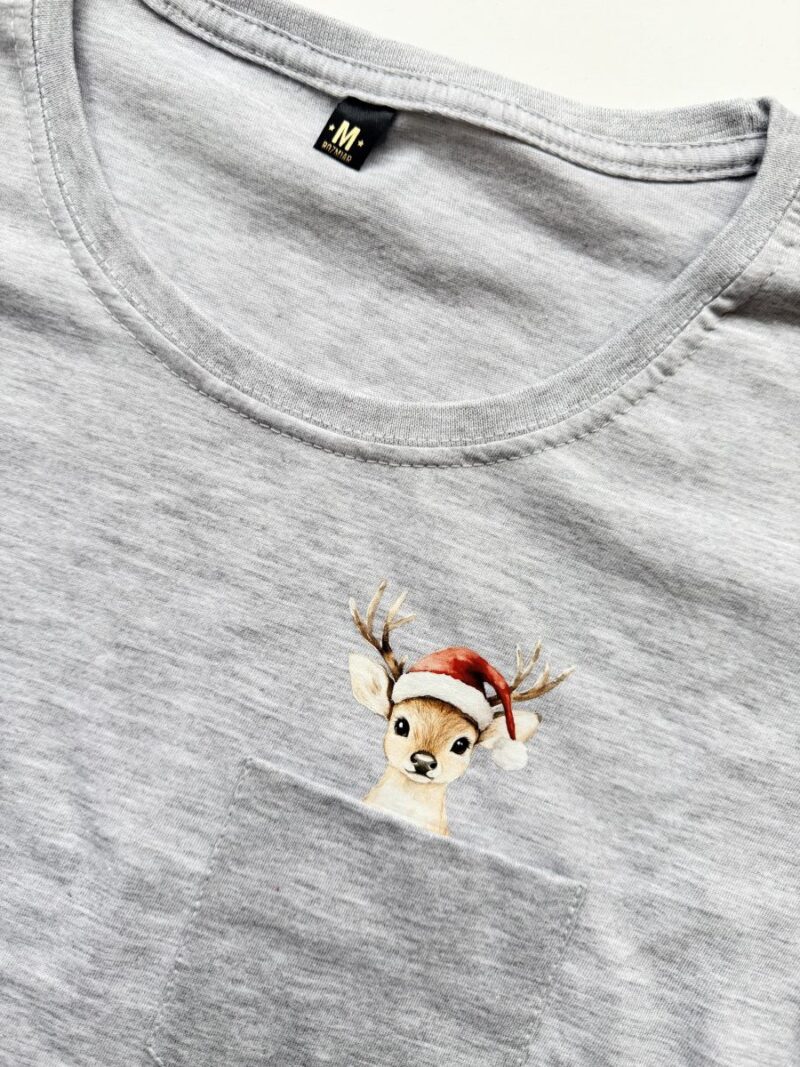 Koszulka szara damska z reniferem w kieszonce rozmiar M