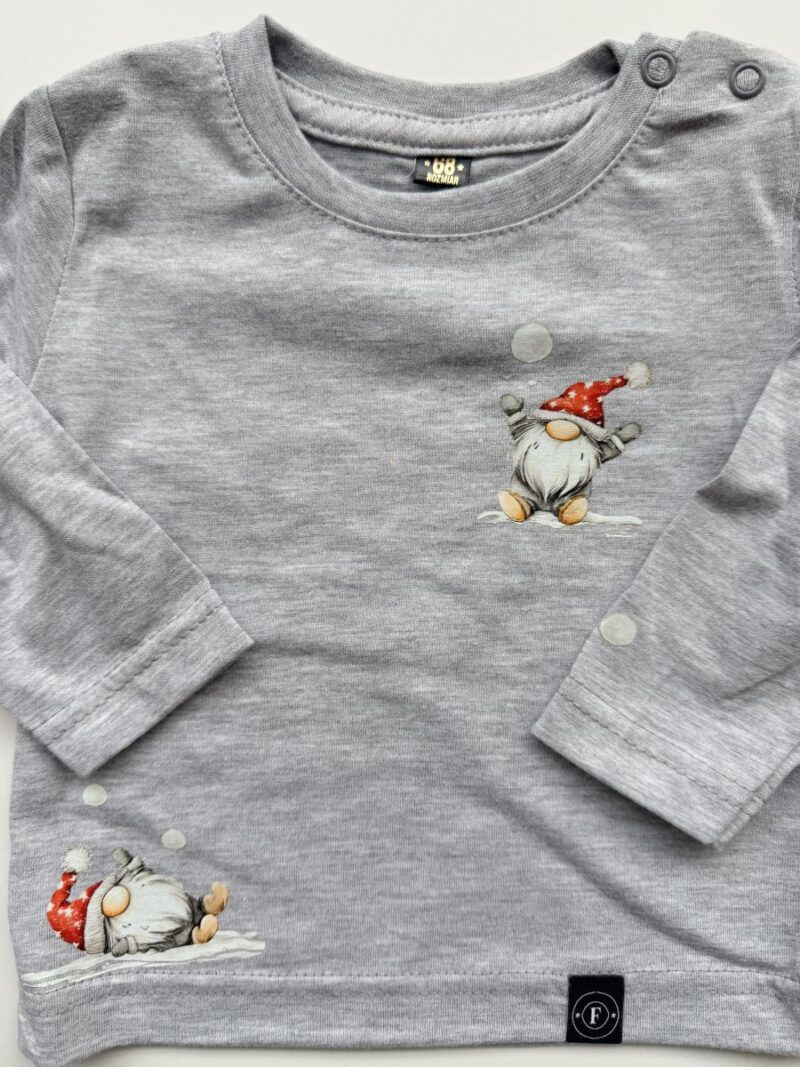 Koszulka szara z długim rękawem z krasnalami i śnieżkami rozmiar 68