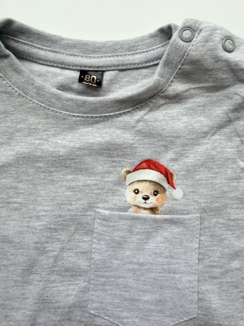 Koszulka szara z misiem w kieszonce rozmiar 80