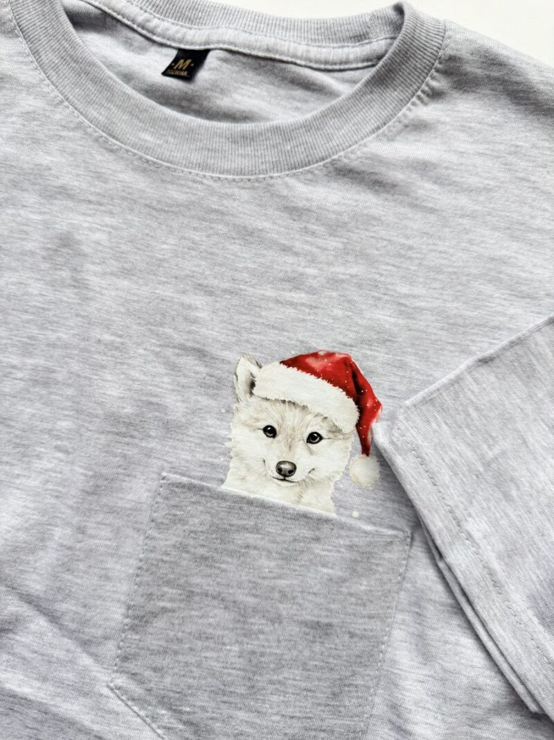 Koszulka szara męska z wilkiem w kieszonce rozmiar M