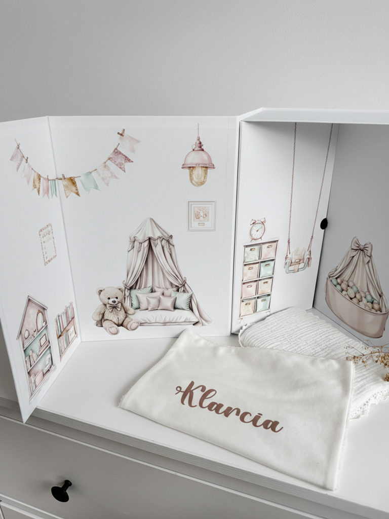 Maskotka króliczek beżowy w sweterku + pudełko domek - obrazek 4