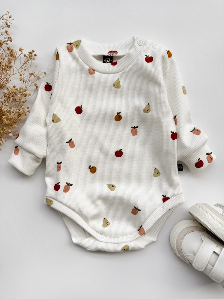 Body niemowlęce prążkowane z długim rękawem jabłuszka