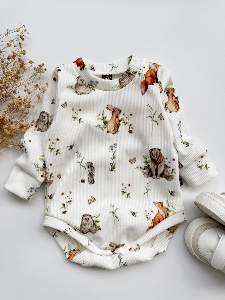 Body niemowlęce prążkowane z długim rękawem leśni przyjaciele