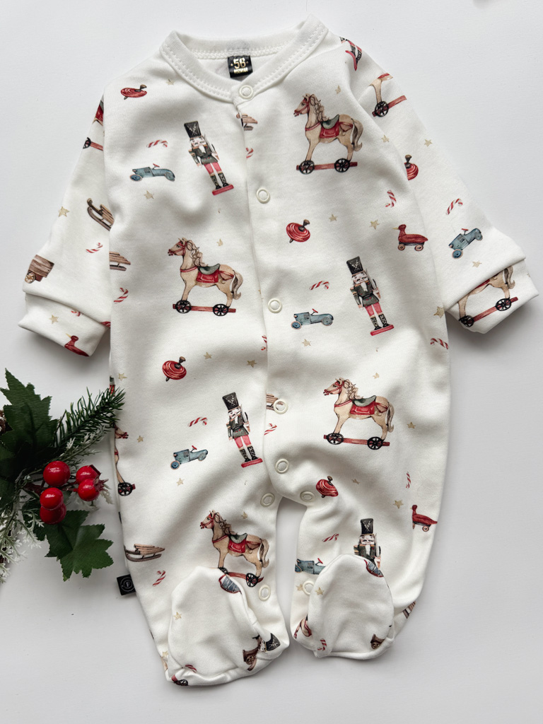 Bawełniany pajac niemowlęcy ze stópkami dziadek do orzechów