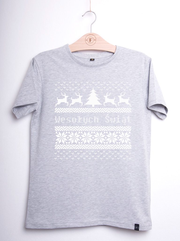 Szara koszulka męska z nadrukiem sweterka