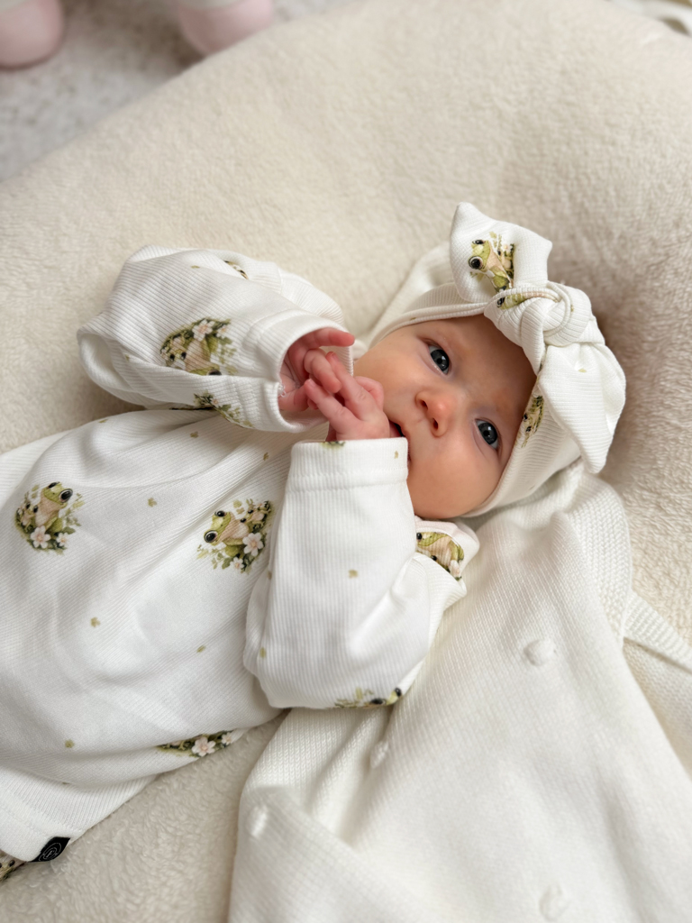 Opaska prążek z kokardą żabki