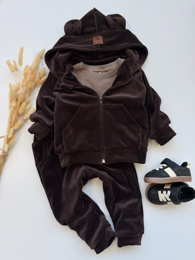 Dres welurowy dziecięcy brązowy