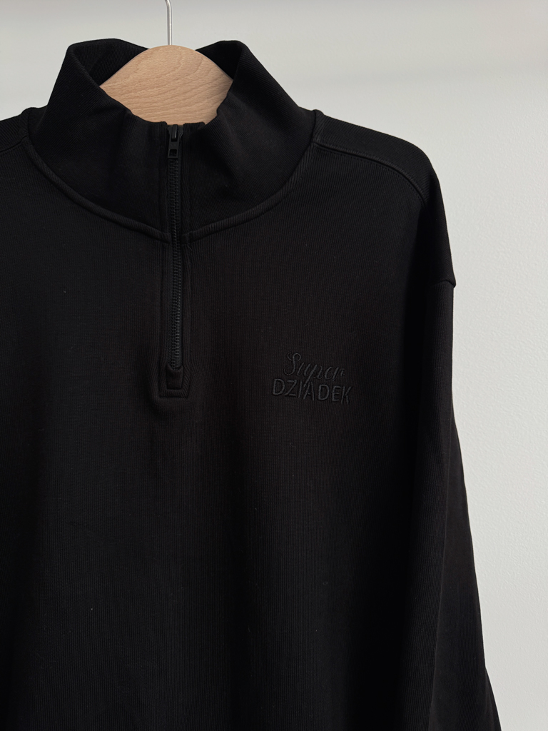 Czarna bluza męska z suwakiem z haftem Super Dziadek rozm. XL - obrazek 3