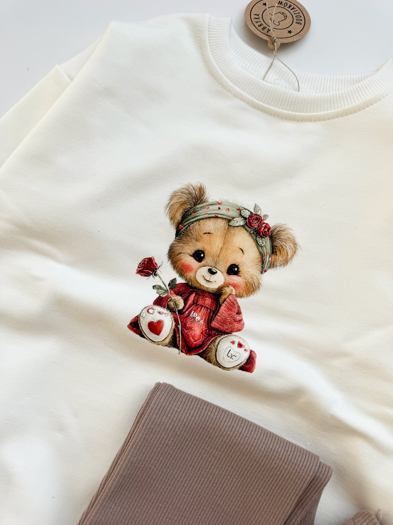 Bluza dziecięca z nadrukiem misia z różą